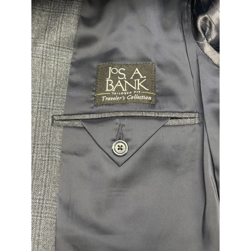Jos. A. Bank Travelers Collection Blazer‎ Mens 39R Silk Wool Blue Grey Plaid